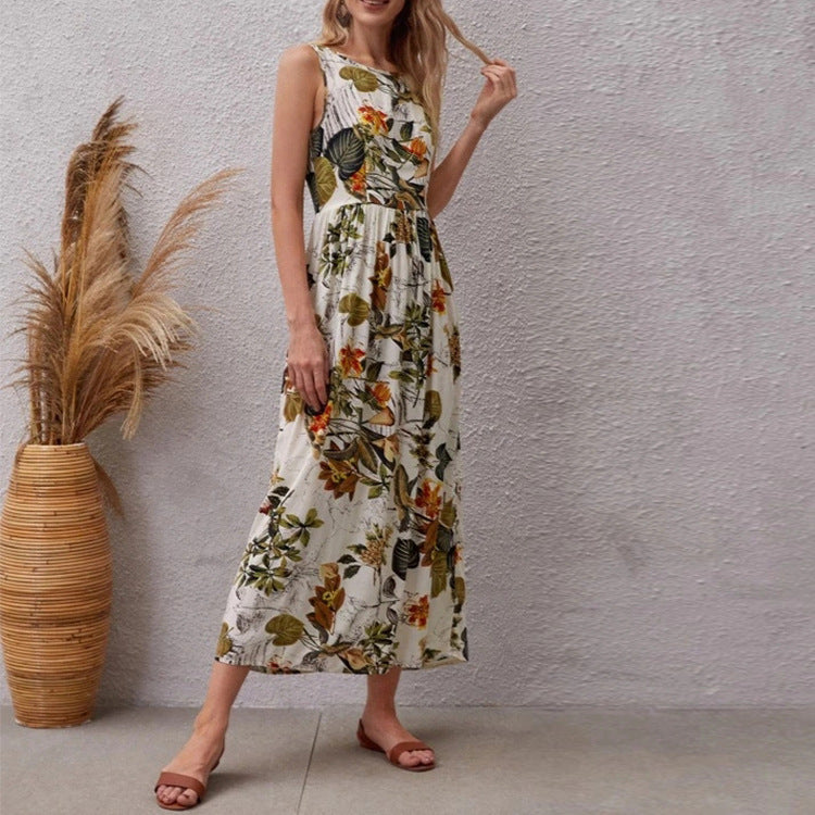 2024 Summer Vacation Style Skirt Women's Fashion Printed Sleeveless Dress