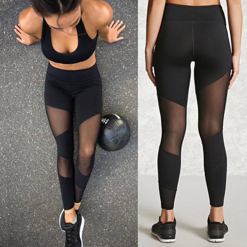 Black Mesh Stitching Leggings Sports Yoga Pants