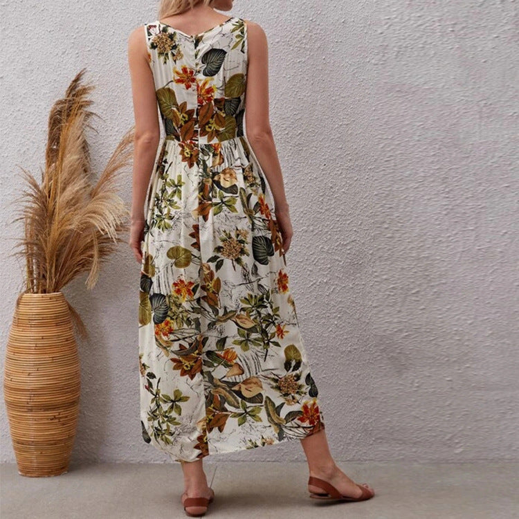 2024 Summer Vacation Style Skirt Women's Fashion Printed Sleeveless Dress