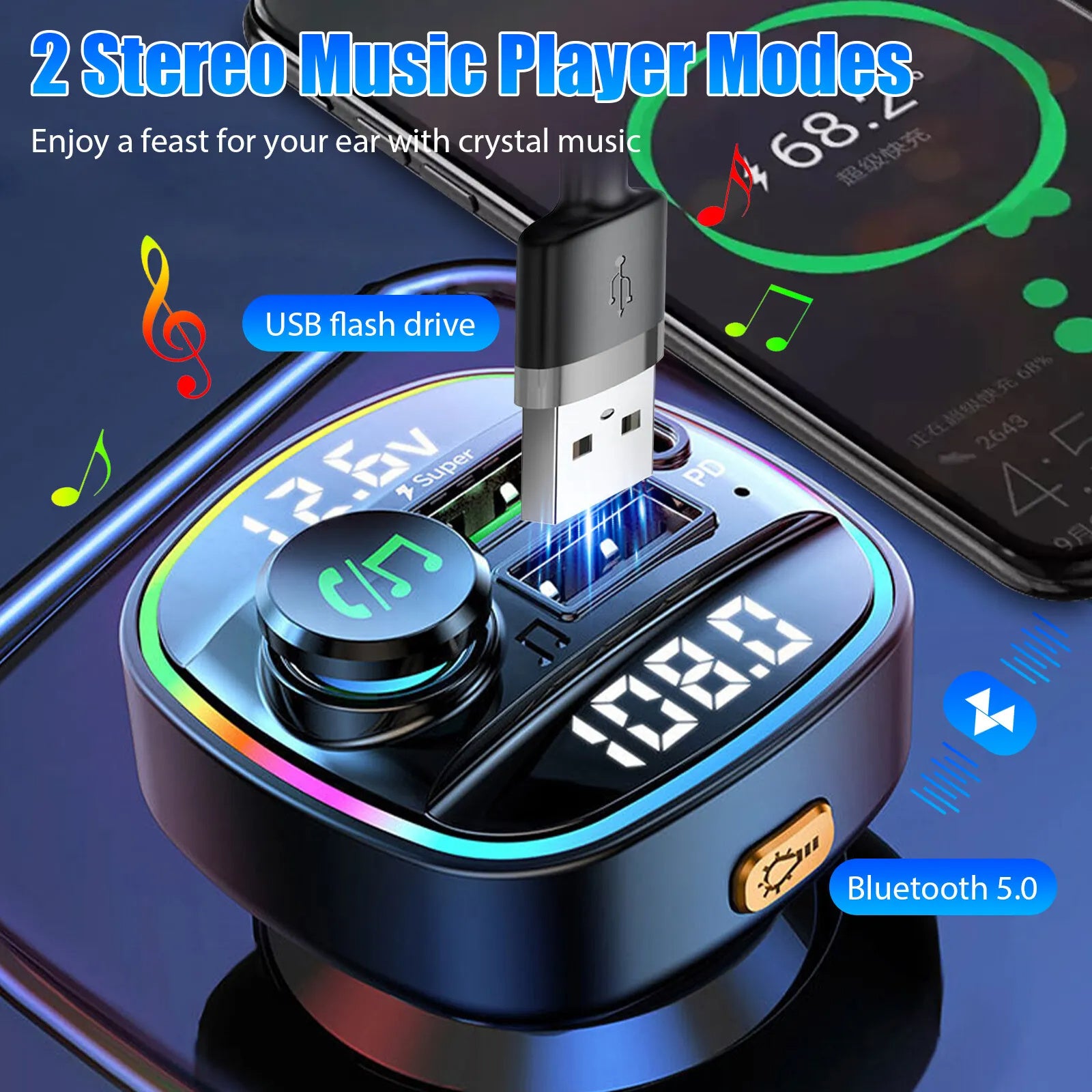 Bluetooth 5.0 Car Wireless FM Transmitter Adapter