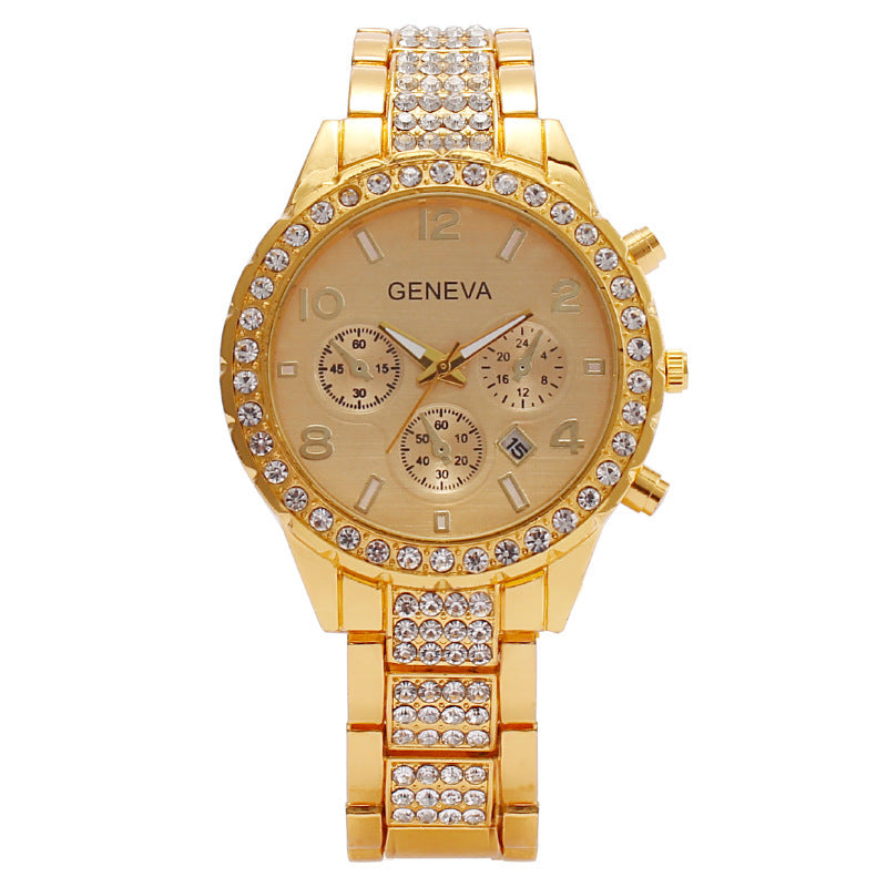 Women's Fashion Diamond Digital Calendar Three Eyes Quartz Watch