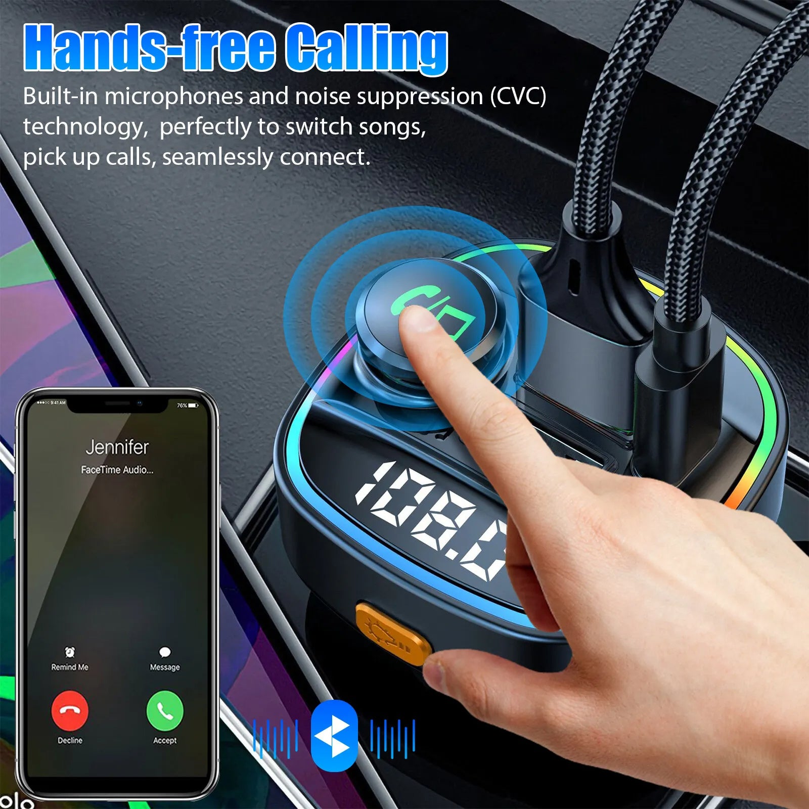 Bluetooth 5.0 Car Wireless FM Transmitter Adapter